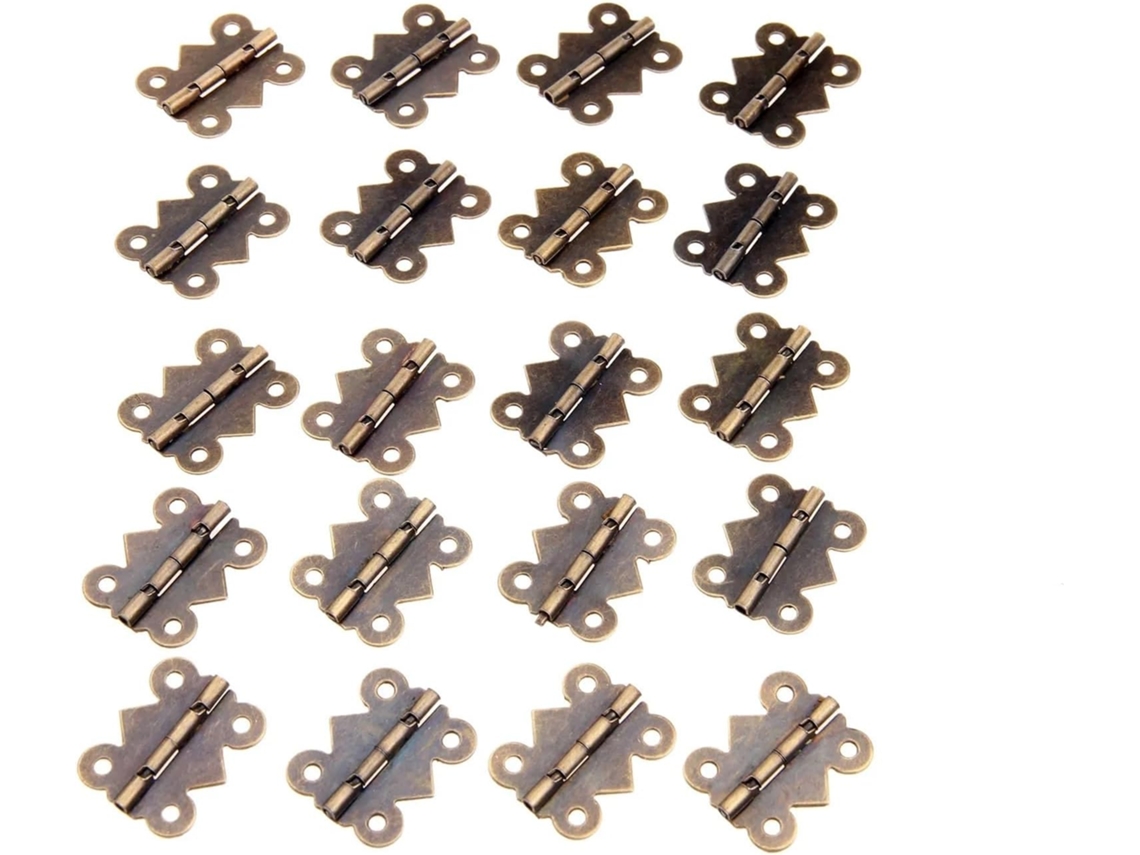 20 Peças De Dobradiças Borboleta Em Bronze Antigo 25x 20mm, Dobradiças De Ferro Com 4 Furos E Parafusos Para Caixas