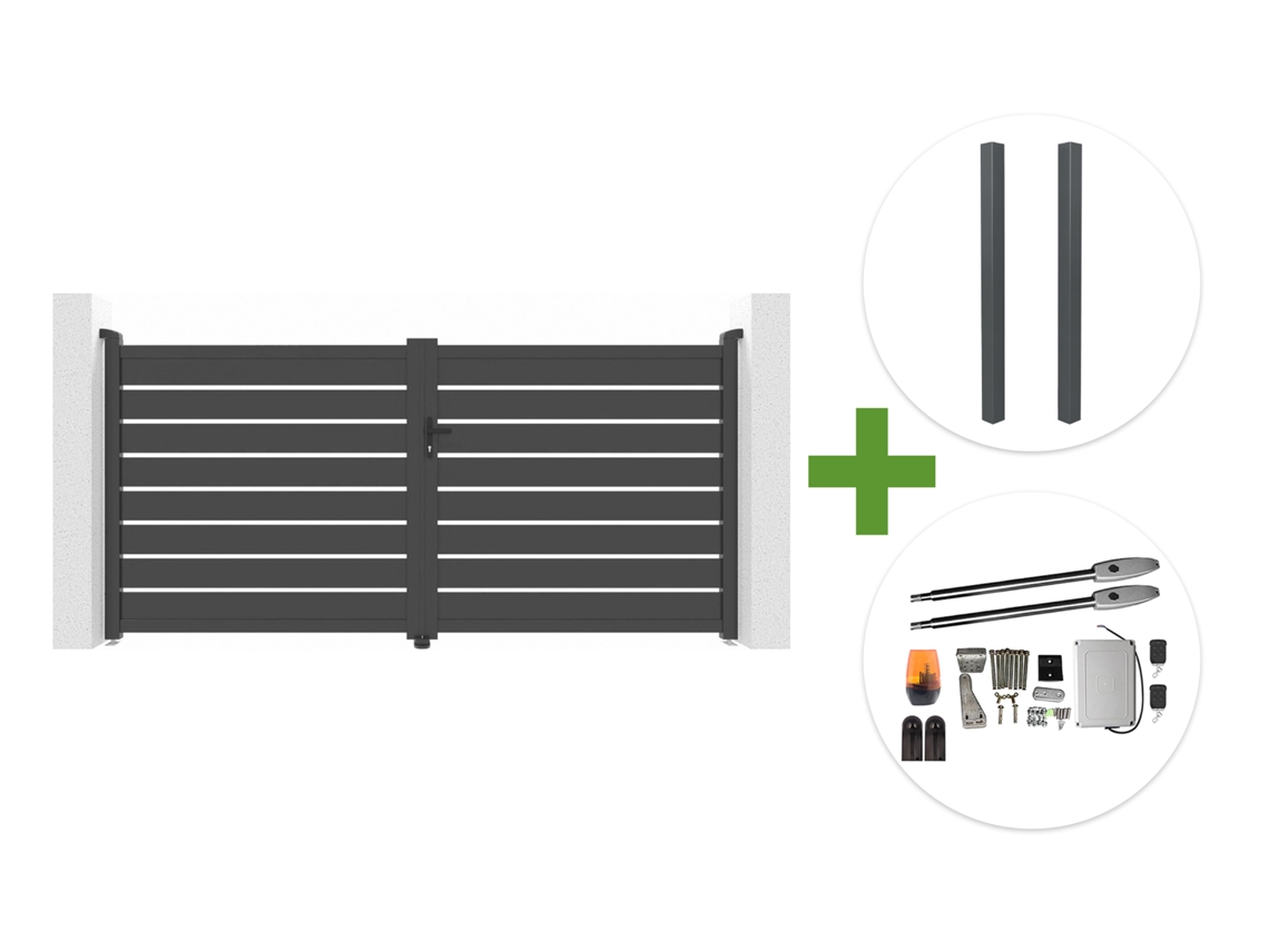 Portão Basculante Alumínio Cinza de 3 M com 2 Postes e Motor B250 CASANOOV (160 cm)