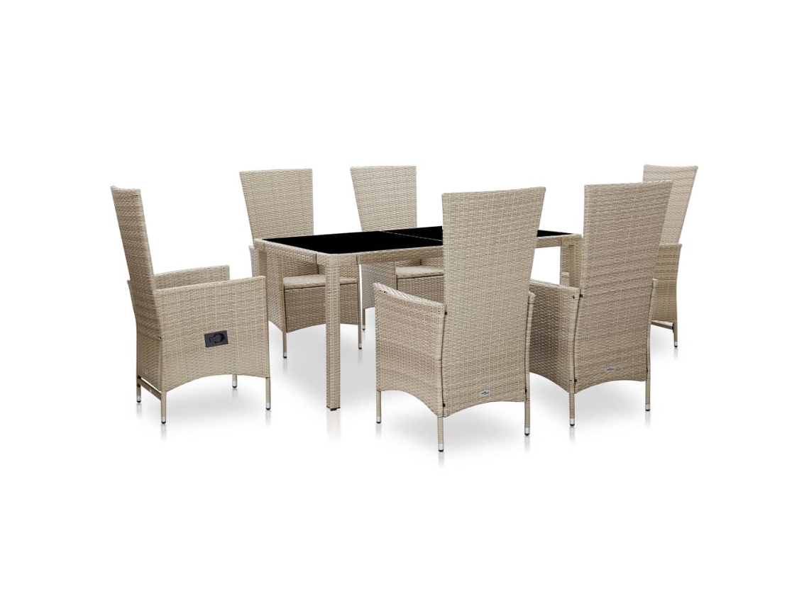 Vidaxl 7 Pcs Conjunto Jantar Exterior com Almofadões Vime Pe Bege
