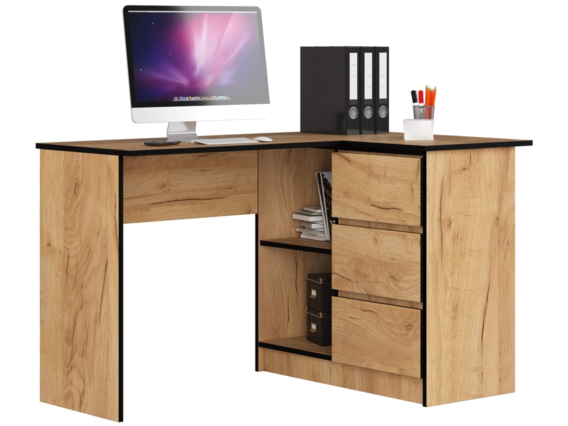Mesa De Canto : 3 Gavetas, Lado Direito, Carvalho Artesanal, 77 X 155 / 89 X 45 / 48,5 Cm 3E 3XE LIVING.COM