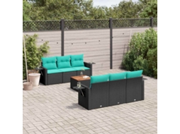 Vidaxl Conjunto De Sofá De Jardim Com 7 Peças E Almofadas Em Rattan Sintético Preto
