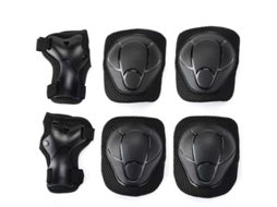 Equipamento de proteção para crianças e adultos, Joelheiras, cotoveleiras e protetores de pulso pretos AQUAFORGE