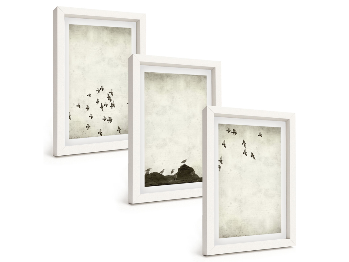 Composição De Quadros Pássaros Em Voo, Estilo Minimalista Espelharte (3 Peças 20x30 Cm)