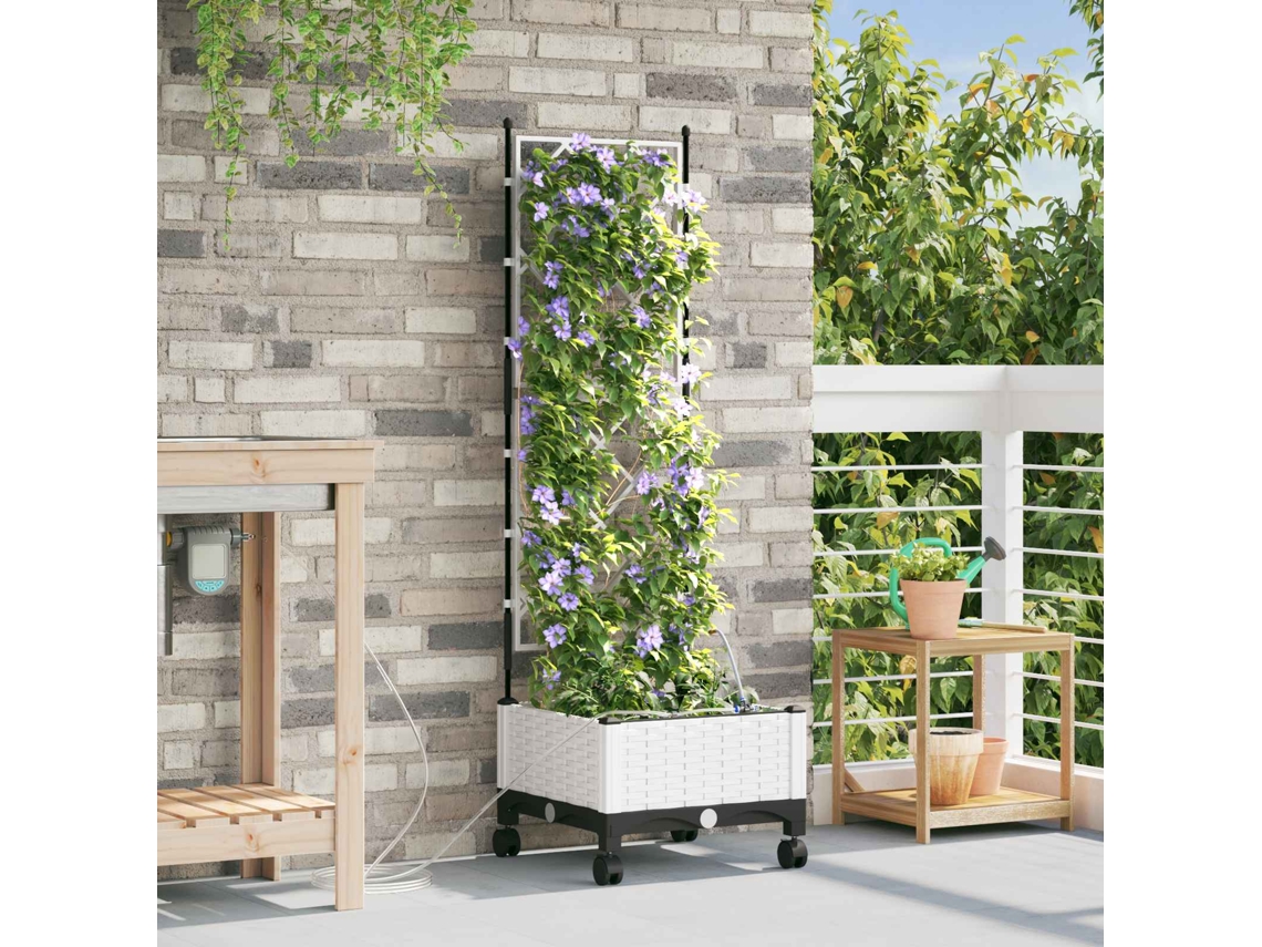 Vidaxl Jardineira Com Irrigação E Rodas Branco 40 X 40 X 132 Cm Pp