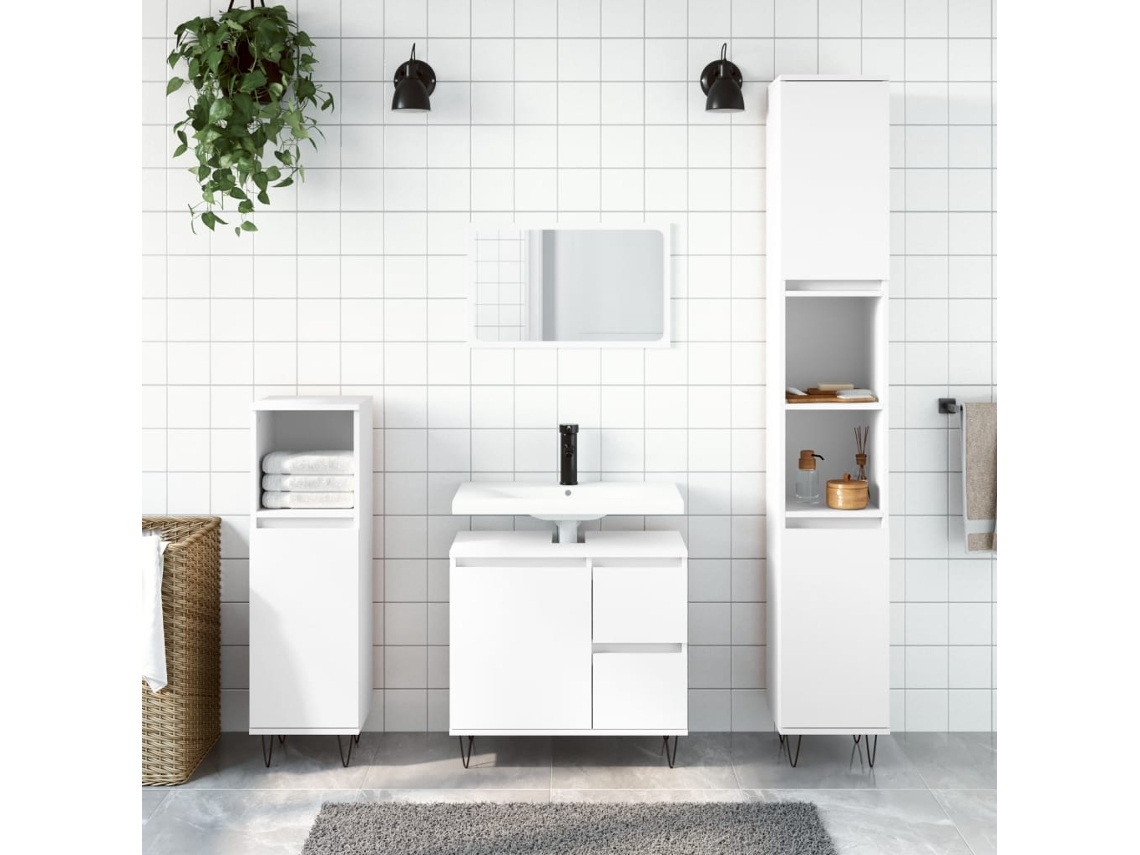 Vidaxl Armário Casa De Banho 30x30x190 Cm Derivados De Madeira Branco