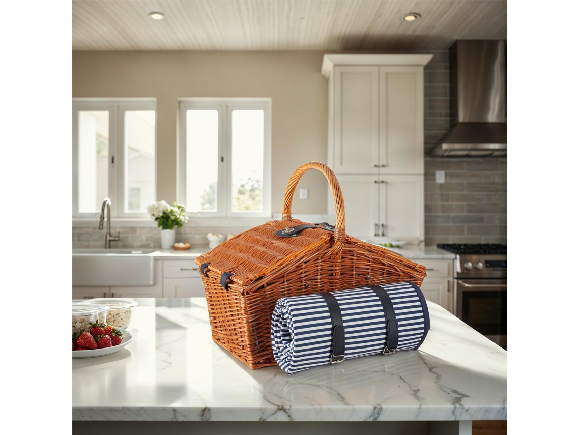 Tectake Cesto De Piquenique Usedom Para 4 Pessoas, Com Compartimento Refrigerante E Acessórios, Castanho