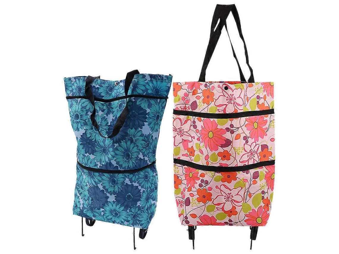 Conjunto de 2 Sacolas de Compras Dobráveis ​​com Rodinhas para Armazenamento e Armazenamento GOKOCO