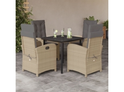 Vidaxl 5pcs Conj. Jantar Jardim C/ Almofadões Vime Pe Bege Misturado