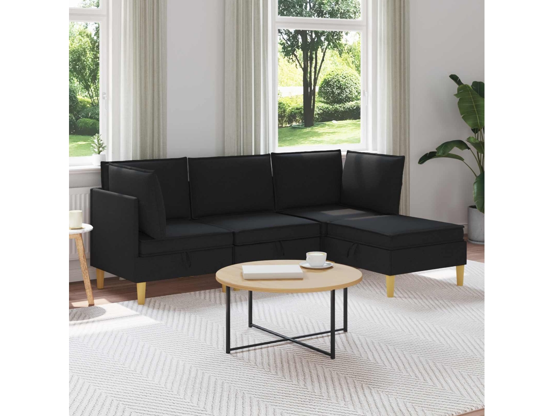 Vidaxl Conjunto De Sofá Modular Com Armazenamento 4 Unid. Preto Tecido