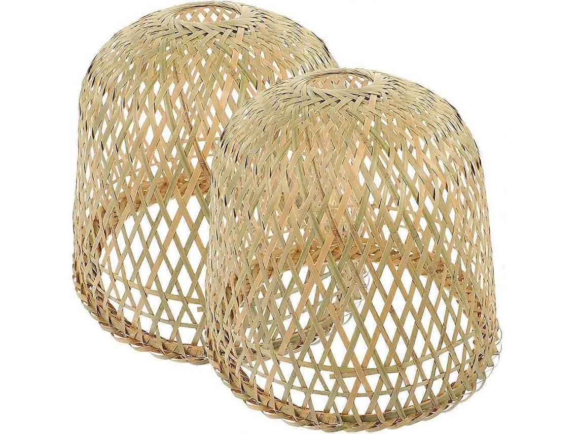 2 Abajures De Bambu Trançado, Estilo Rústico, Para Pendente Ou Luminária