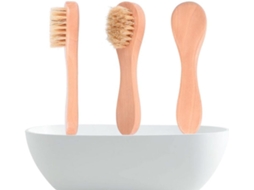 Conjunto De 3 Escovas Faciais De Madeira Natural Com Cerdas Macias Para Limpeza.