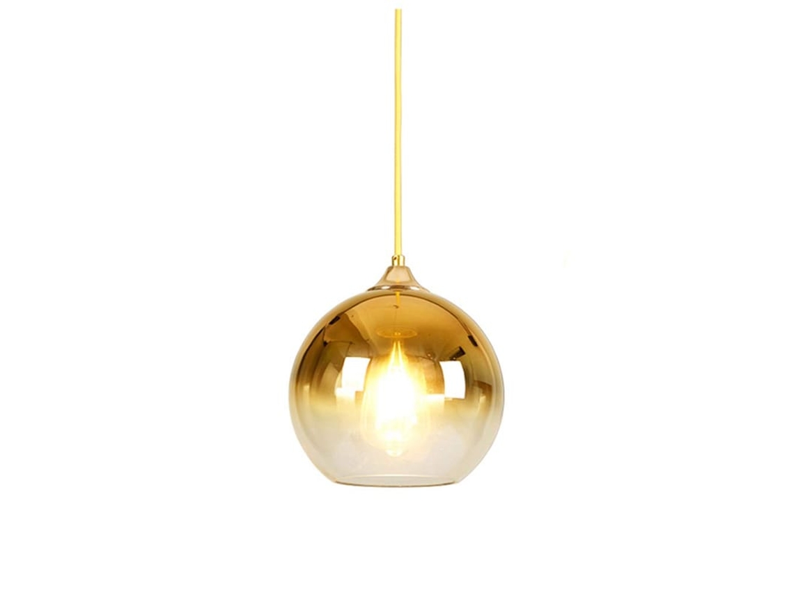 Lâmpada Pendente De Vidro Com Gradiente Esférico Moderna Ouro 20cm Cabo Ajustável 1.2m E27