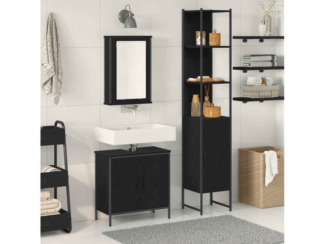 Vidaxl Conjunto De Móveis Para Banheiro 3 Unid. Preto