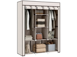 Roupeiro de Tecido Dobrável com 8 Prateleiras e 2 Barras BTFORUS (125x43x162.5cm) Creme