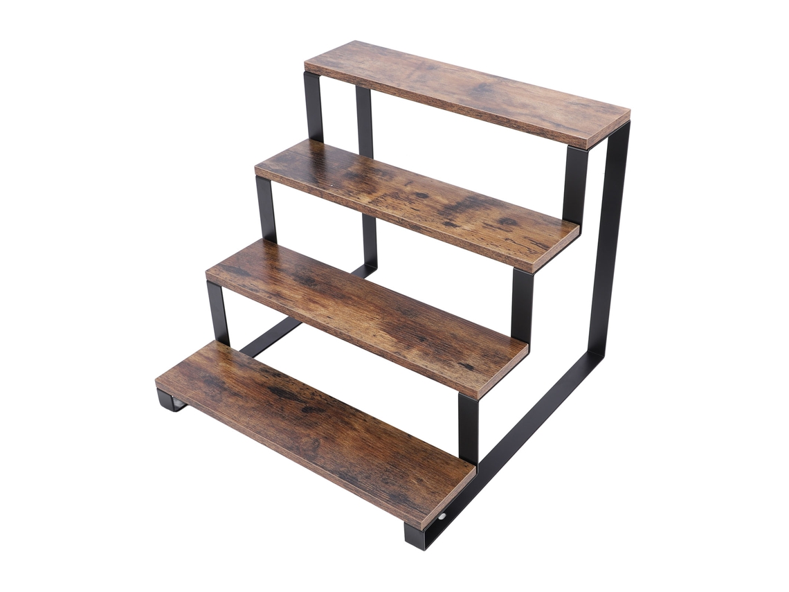 Estante Escalera De Madera 4 Niveles Con Marco De Metal Rústico Para Perfumes Figuras Coleccionables