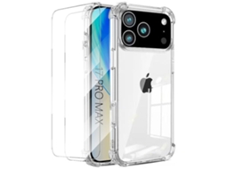 Capa Protetora - Booling - Para Iphone 17 Pro Max - Silicone Transparente - Cantos Reforçados - 2 Películas De Vidro Temperado