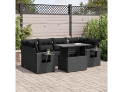 Vidaxl 7 Pcs Conjunto De Sofás P/ Jardim C/ Almofadões Vime Pe Preto