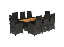 Conjunto de 9 Pcs de Jantar para jardim com almofadões Vime preto