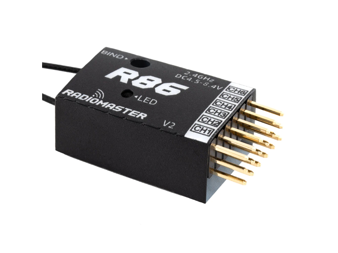 Receptor Rc Pwm Radiomaster R86 V2 de 6 Canais, Versão Fcc, Compatível com os Transmissores Frsky D8, D16, Sfhss e Radiomaster Tx12 e T16s. MDUG