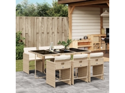 Vidaxl 7 Pcs Conjunto De Jantar P/ Jardim Com Almofadões Vime Pe Bege