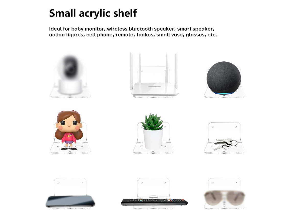 Vlrla-3pcs Estante De Pared De Acrílico Universal Adhesivo Para Cámaras Altavoces Estantes Flotantes Pequeños Para Dormitorio Sala Cocina