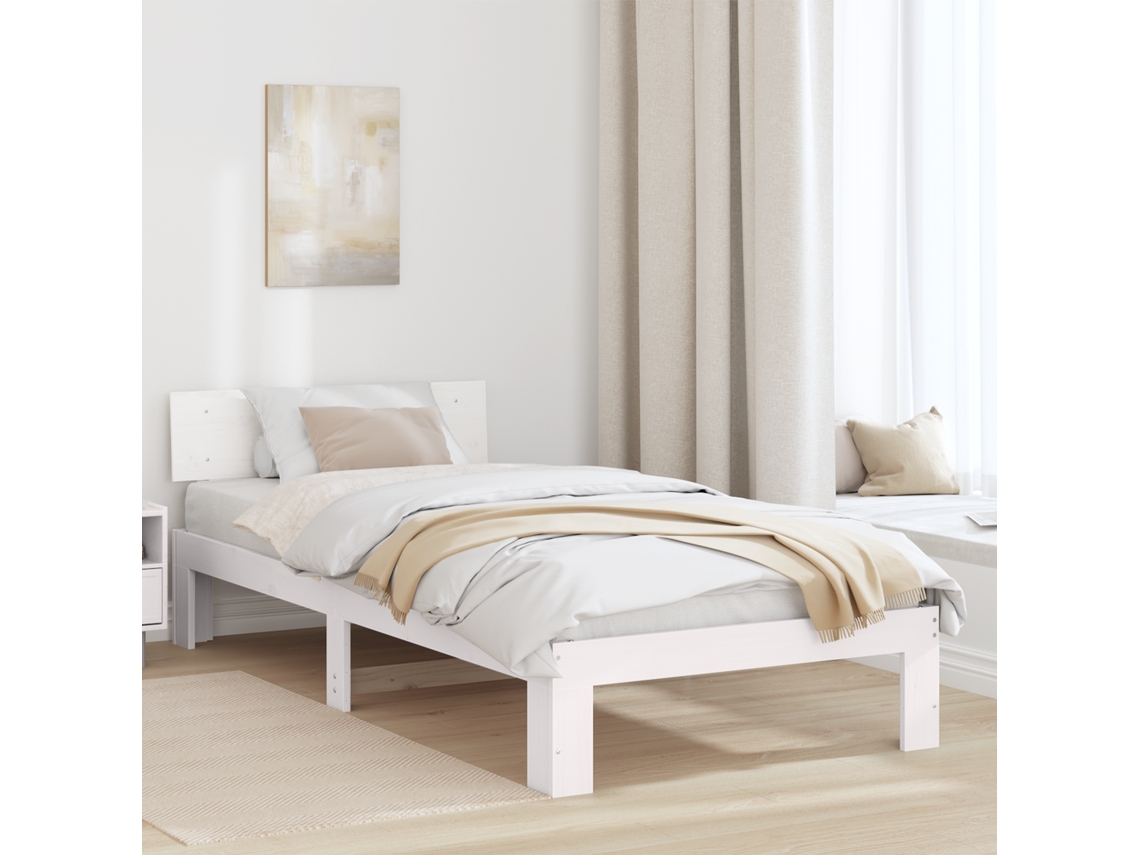 Estrado De Cama Com Cabeceira Branca 100x200 Cm Madeira De Pinho Maciça