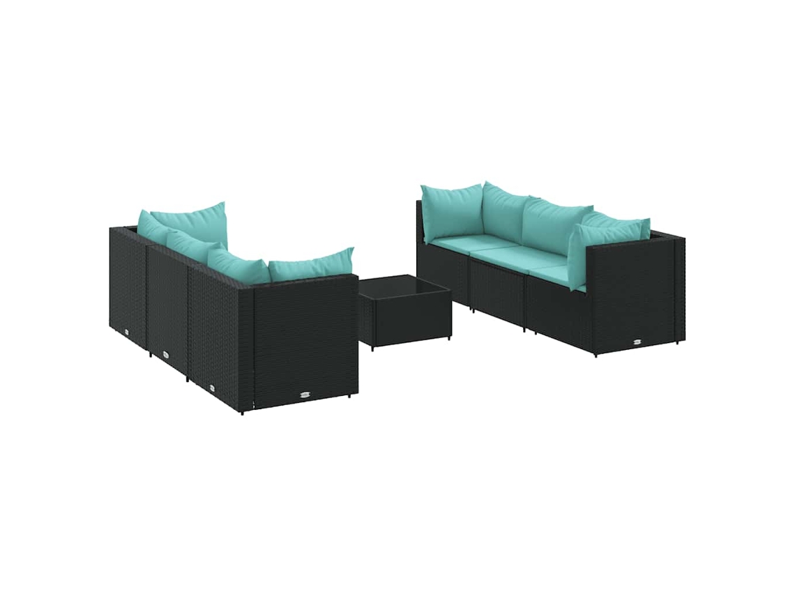 Conjunto de 7 Lounge de Jardim com Almofadões Vime Pe Preto MAISON EXCLUSIVE (120x80x60 cm)