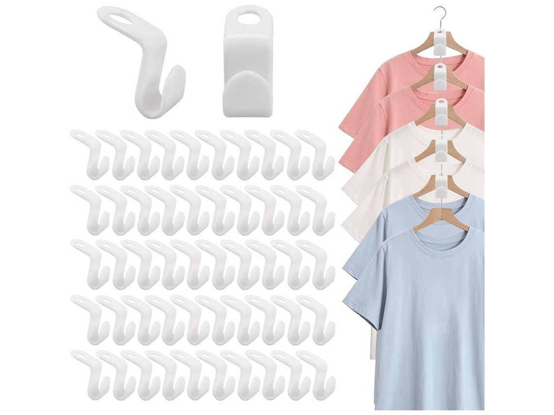 Conjunto de 50 Ganchos de Colgar Conectores para Organização de Armário Branco