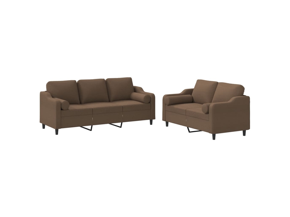 2 Pcs Conjunto de Sofás com Almofadas Tecido Castanho MAISON EXCLUSIVE