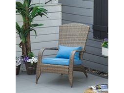 Cadeira Adirondack Para Área Externa, Braços Laterais, Estrutura Em Aço E Rattan, Medidas 64x80x90 Cm, Nas Cores Marrom E Azul