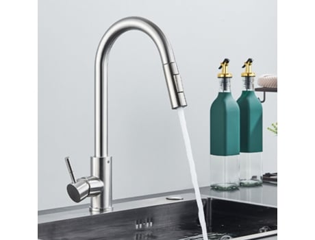 Torneira de cozinha de níquel escovado, duas funções, alça única, misturador de água quente e fria, montada em deck