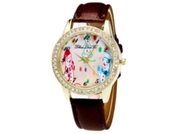 Relógio de Pulso Feminino Analógico de Quartzo com Pulseira Pu e Strass Dial Grande