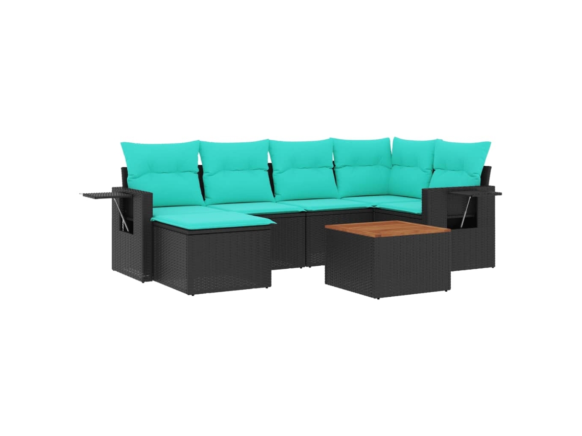 Conjunto de Sofá de Jardim, 7 Peças, Almofadas, Rattan Preto MAISON EXCLUSIVE