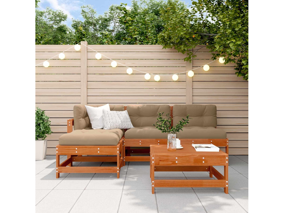 Vidaxl Conjunto De Lounge De Jardim 5 Pcs Castanho Encerado