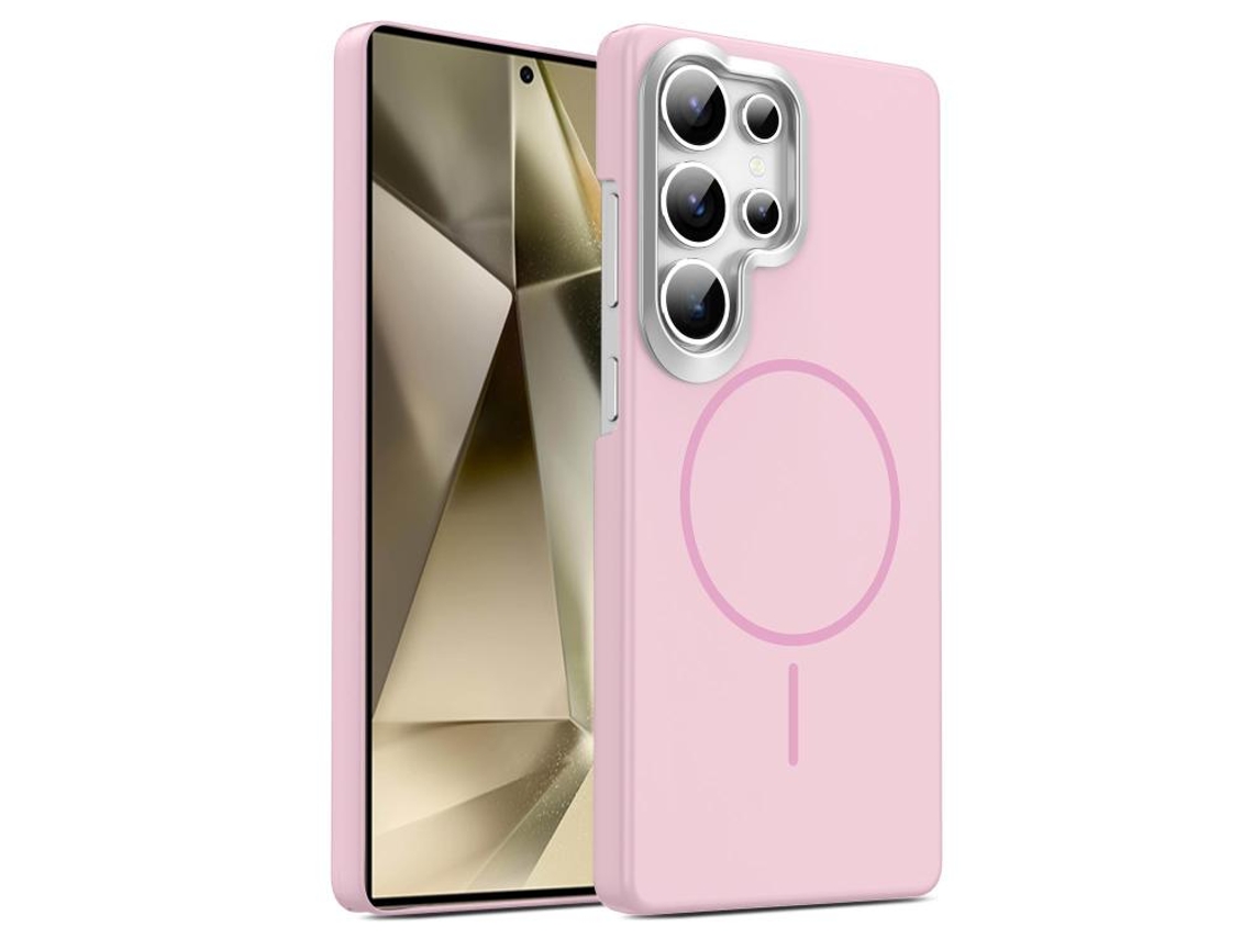 Capa Para Samsung Galaxy S24 Ultra 5g Fina Circular Magsafe À Prova De Choque Dourada Em Policarbonato Rosa