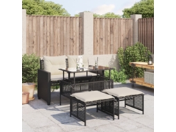 Vidaxl 4 Pcs Conj. Sofás P/ Jardim C/ Almofadões Vime Pe/vidro Preto