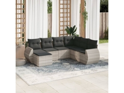 Vidaxl 7 Pcs Conj. Sofás Jardim Com Almofadões Vime Pe Cinzento-claro
