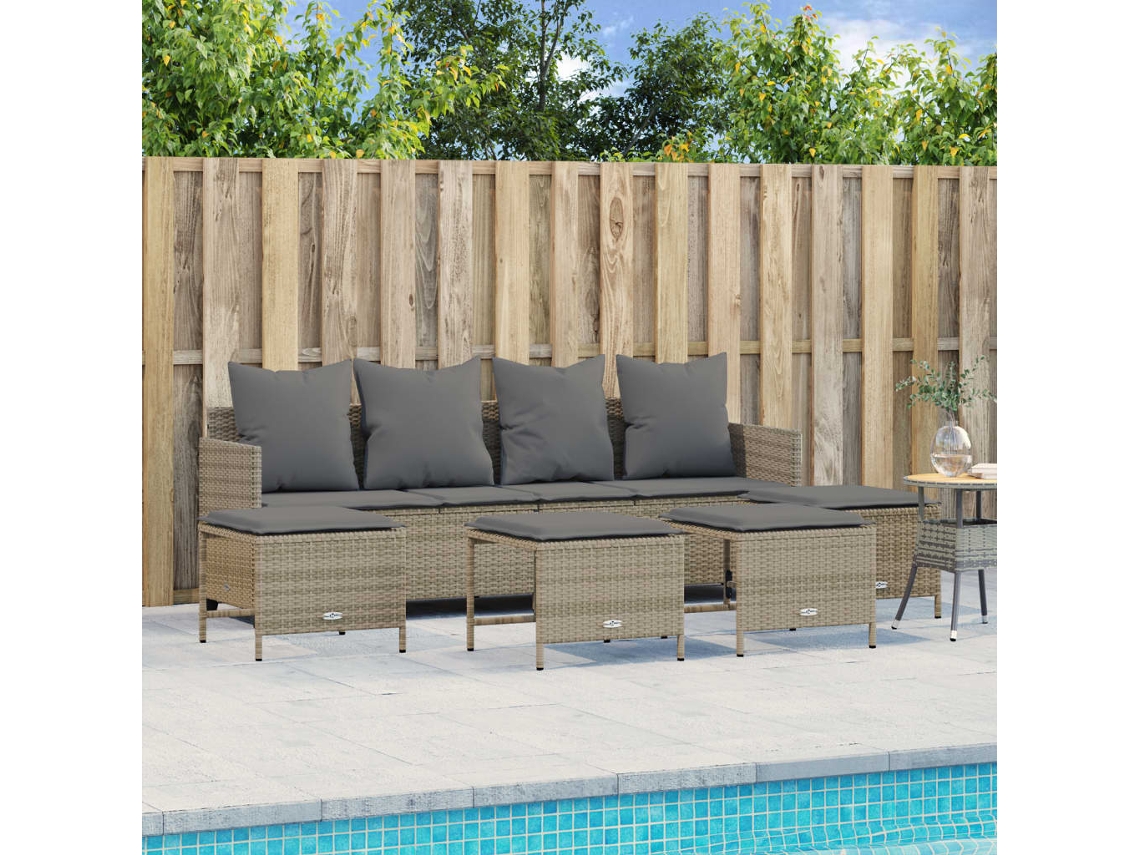 Vidaxl 5 Pcs Conjunto De Sofás P/ Jardim Com Almofadões Vime Pe Bege