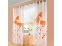 Cortina Estilo Xale, Conjunto De 2 Peças, Estampa Floral, Para Sala Estar E Quarto, Com Fivela (150 Cm Largura, 145 Altura, Laranj Aquaforge
