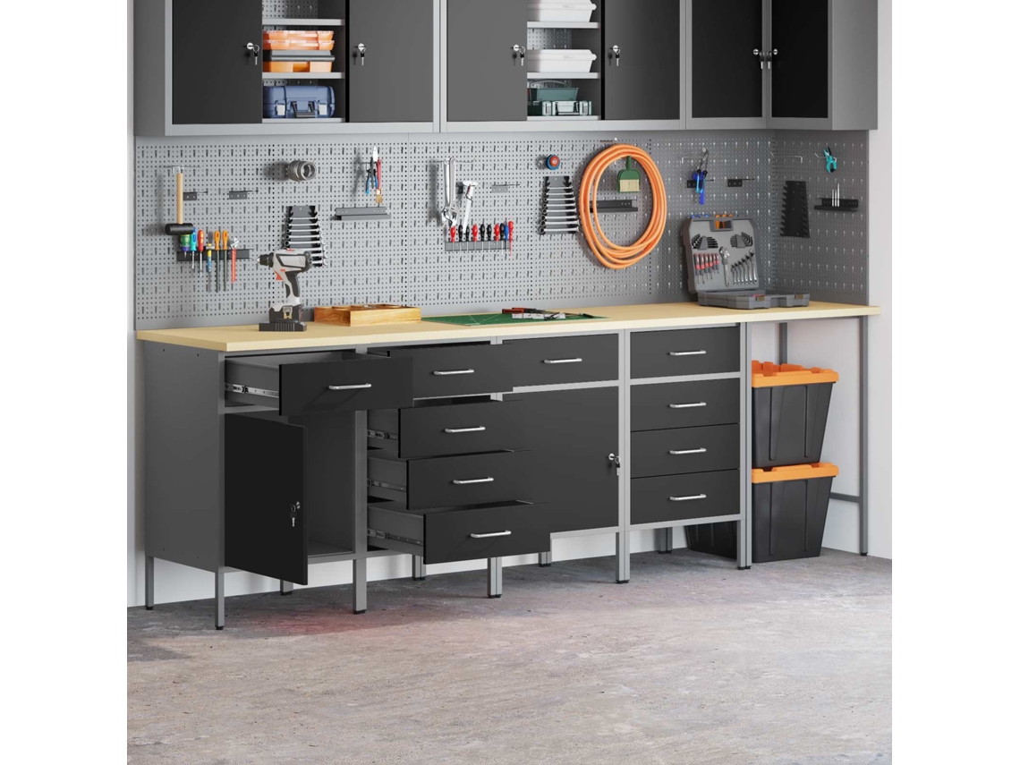 Vidaxl Conjunto De Armários De Trabalho Manual 5 Unid. Preto E Cinza
