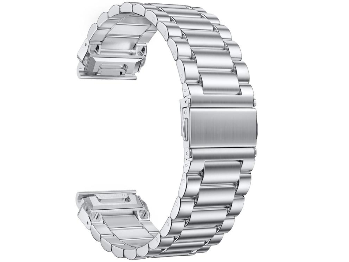 Bracelete para Garmin aço inoxidável com fecho dobrável três esferas Tactix prateada (26mm)