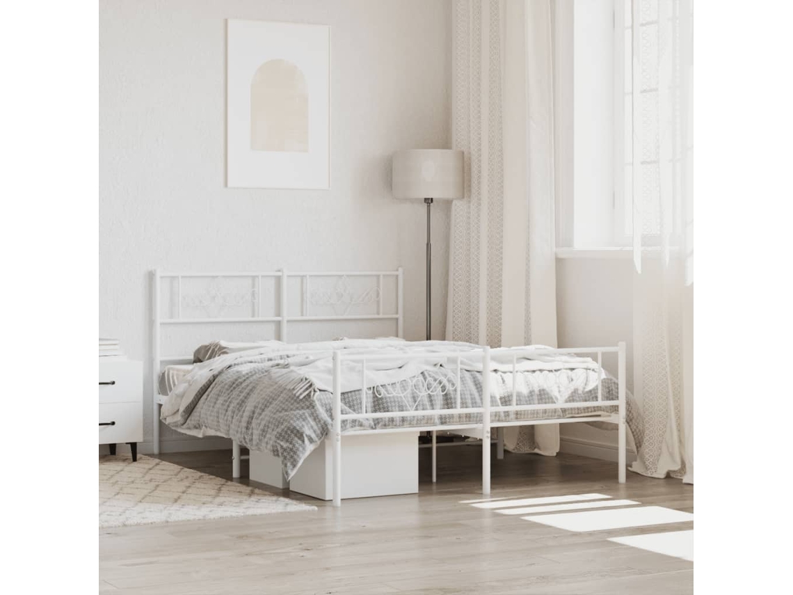 Estrutura De Cama Com Cabeceira E Pés 140x200 Cm Metal Branco