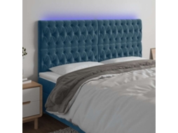 Cabeceira | Painel De Cama Cama C/ Luzes Led Veludo 200x7x118/128cm Azul-escuro