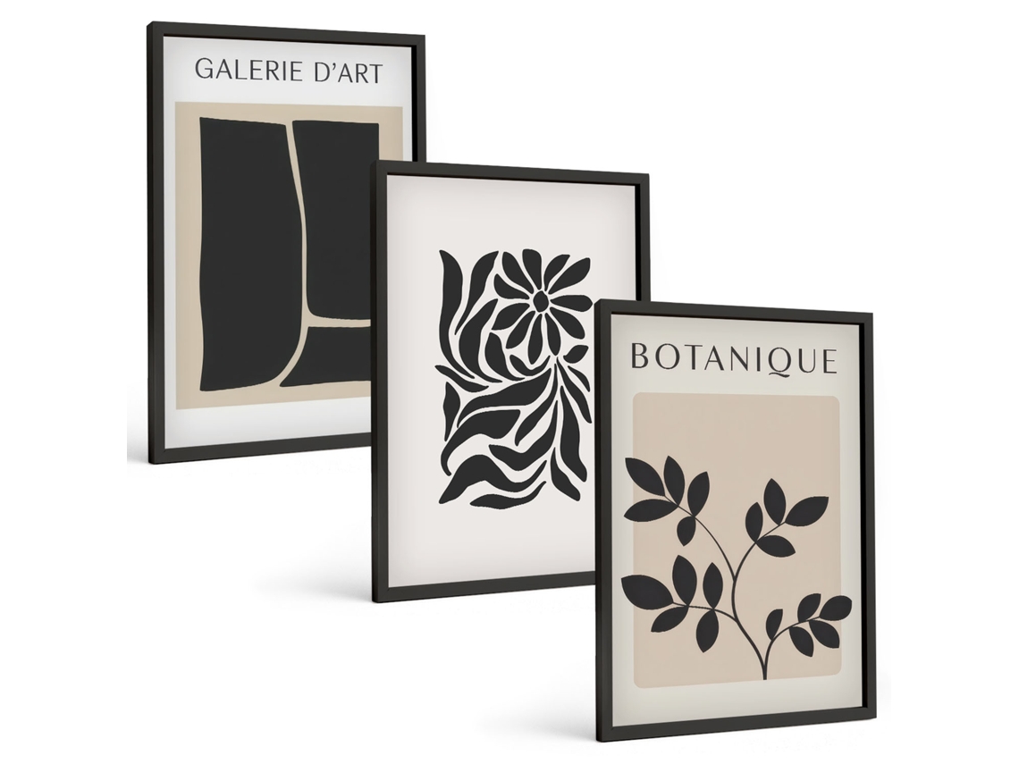 Conjunto De Pinturas Padrões Abstratos De Plantas Espelharte (3 Peças 40x60 Cm)