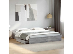 Vidaxl Estrutura De Cama C/ Gavetas Derivados Madeira Cinza Sonoma
