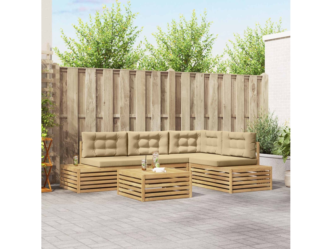 Vidaxl 6 Unid. Conjunto De Sofás Para Exterior Poliéster Branco