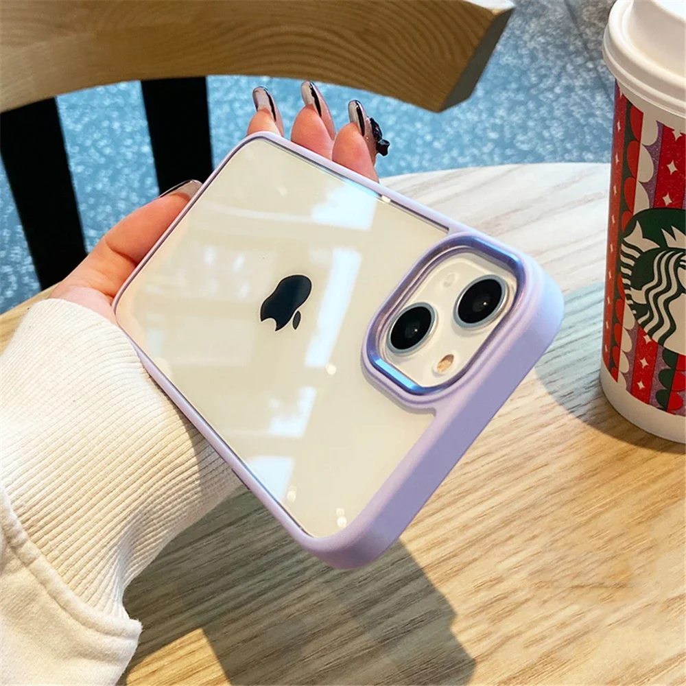 Capa Transparente À Prova De Choque Para Iphone 12 Pro (roxa), Com Moldura Macia E Câmera De Metal.