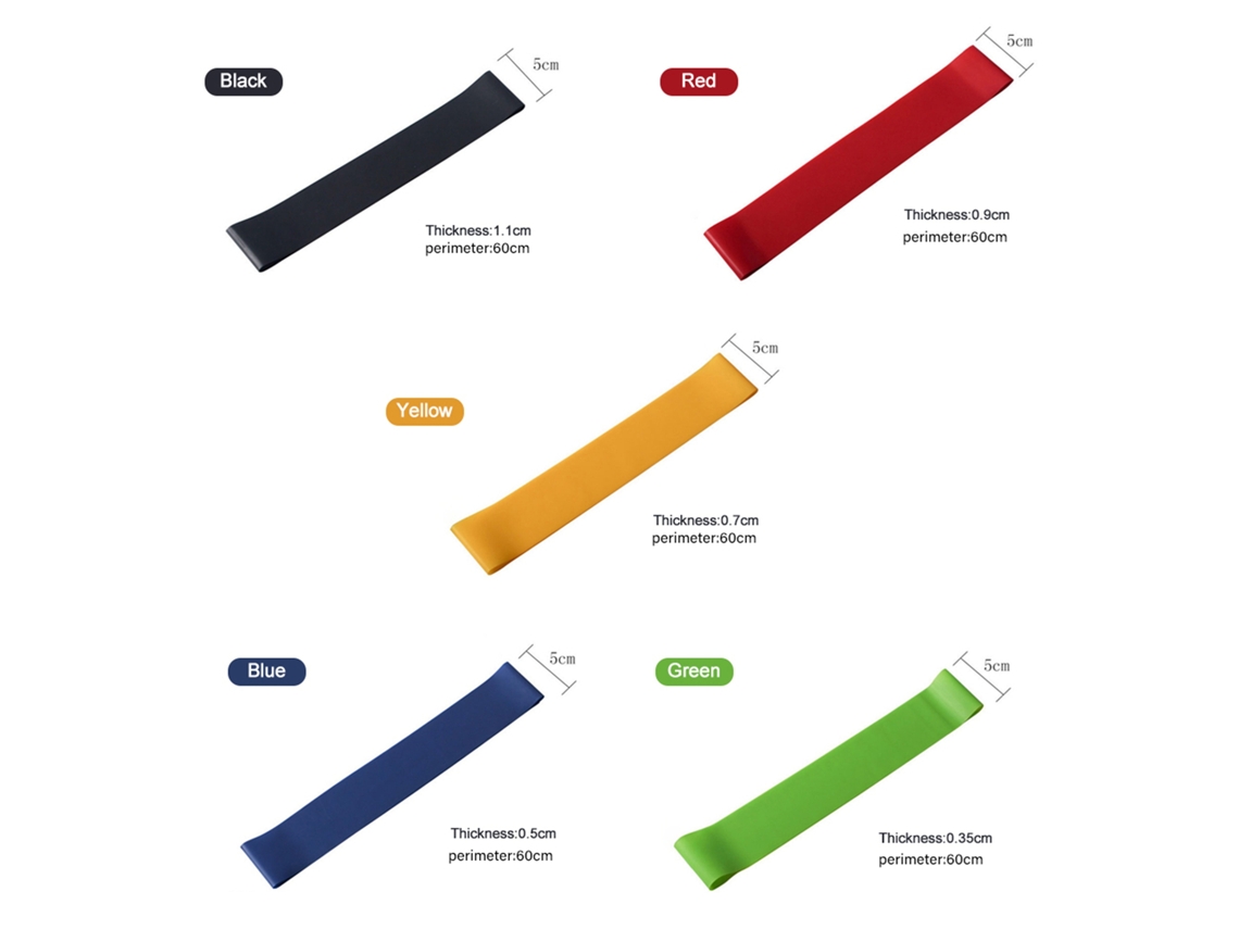 Banda de Tensão de Látex 5pcs Portátil Alta Elasticidade Resistente Anti deslizante para Yoga Fitness | S/MARCA