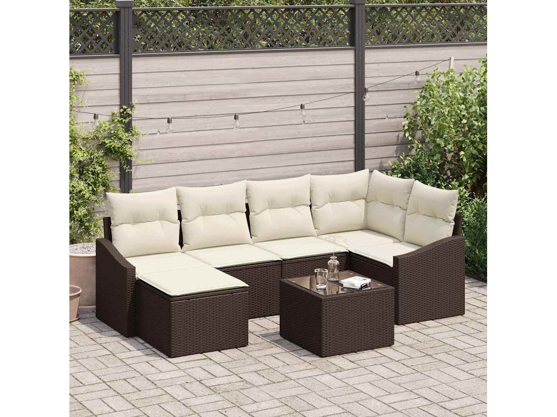 Vidaxl Conjunto De Jantar Para Jardim 7 Unid. Marrom E Creme