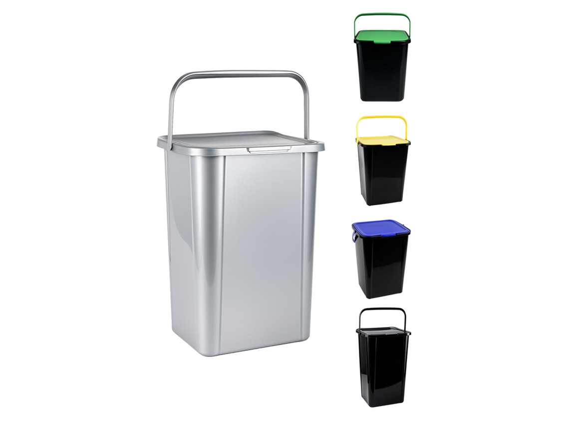 Cubo De Reciclaje De Plástico 45l Con Asa Y Tapadera | Ideal Para Hogar Y Separación De Residuos Plata 45 L
